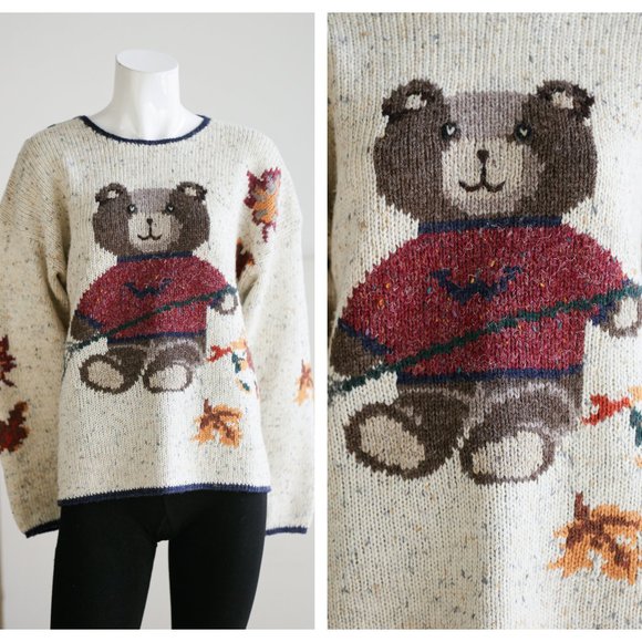 Vintage Woolrich Bear Motif Wool Blend Sweater